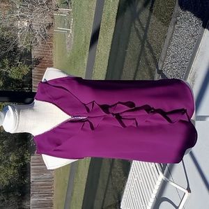 INC International Concepts Sleeveless V-Neck Zip Ruffle Blouse Size XS Plum